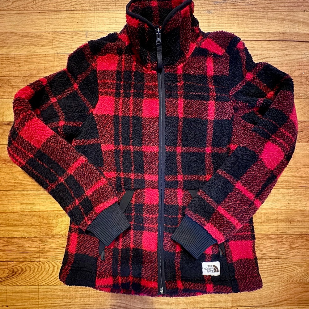 The North Face Women’s XS  Red and Black Buffalo Plaid Jacket Sherpa Christmas